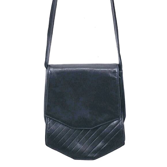 Vintage 𝅺Libaire California Black Leather Crossbody‎ Bag Adjustable Strap - Picture 1 of 9